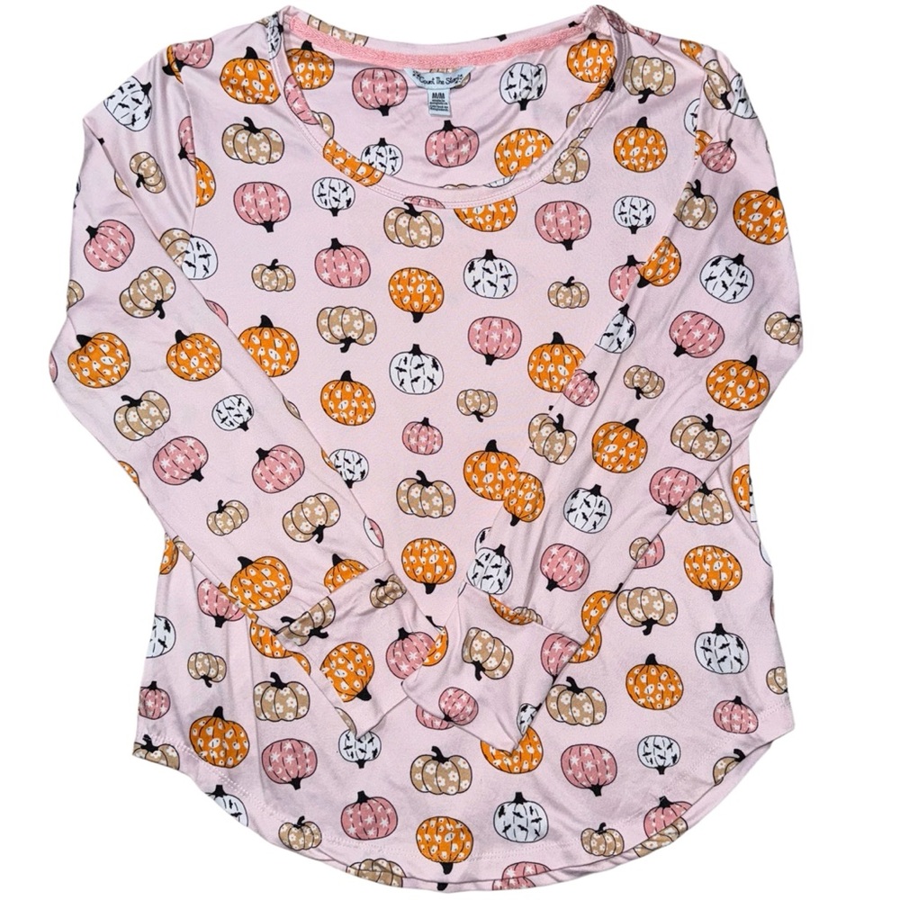 Count the Stars Pink Pumpkin Print Long Sleeve Pajama Too Sz Medium